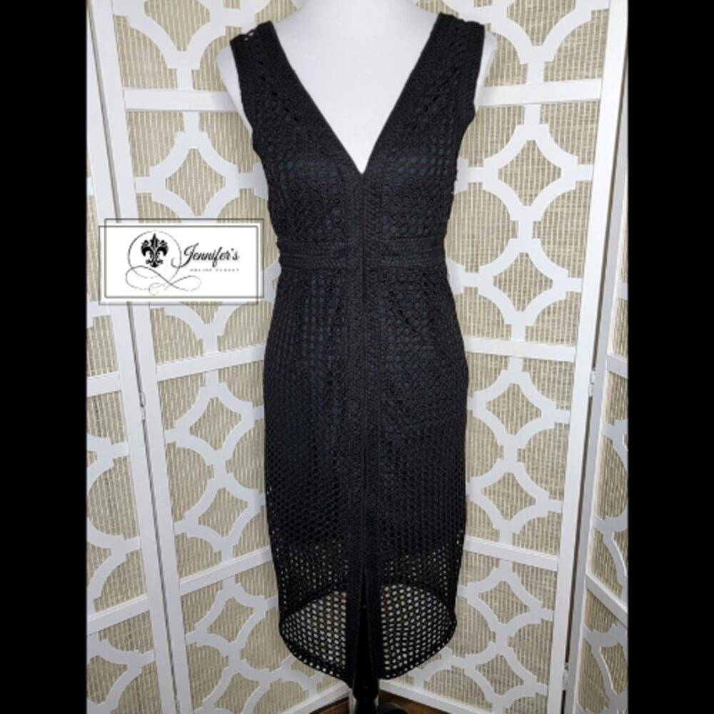 Dex Women's Black 2-Layered Crochet Eyelet Sleeveless Dress Size Large